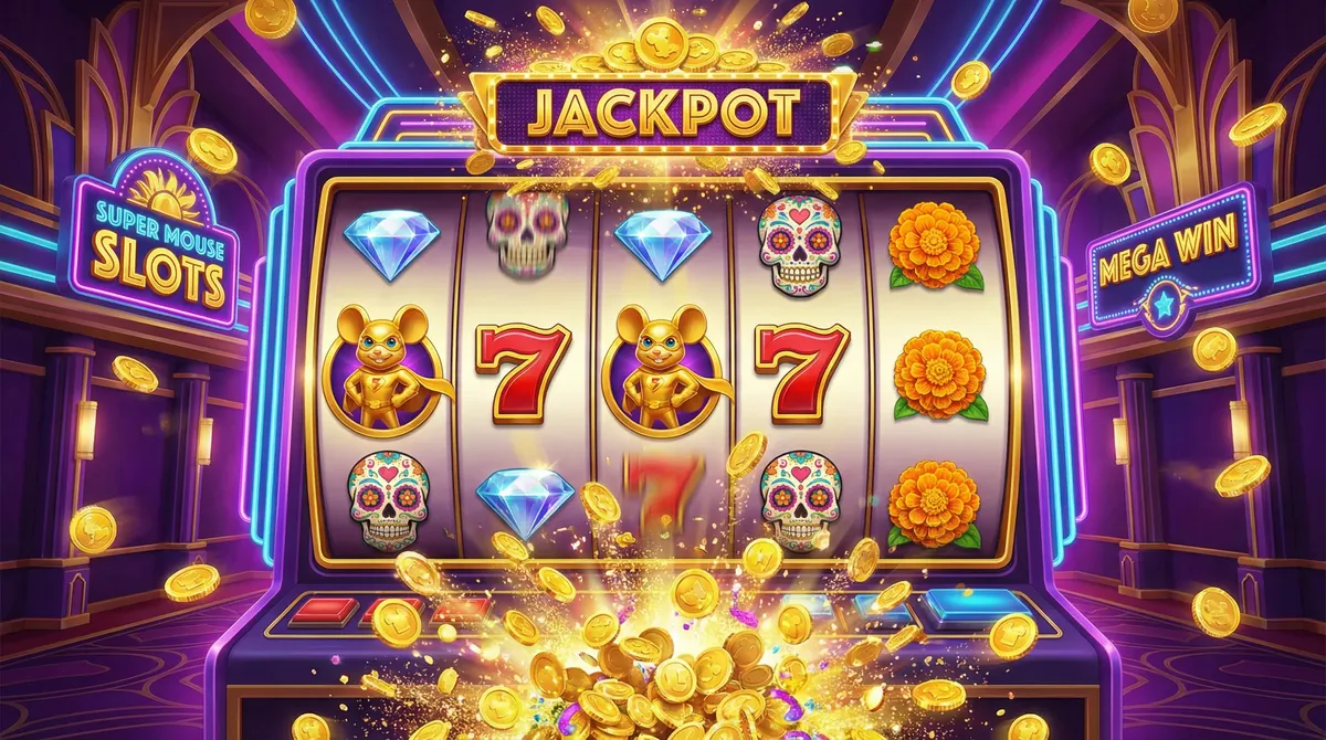 Tragamonedas con temática de Super Ratón mostrando jackpot y símbolos mexicanos
